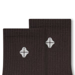 Top part of Adult Crew Socks in Espresso with Kyte Baby logo on a white background