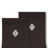 Top part of Adult Crew Socks in Espresso with Kyte Baby logo on a white background