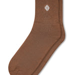 Adult Crew Socks in Latte laying flat on a white background.