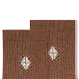 Close up of adult Crew Socks in Latte laying flat on a white background.