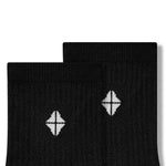 Close up of Adult Crew Socks in Midnight laying flat on a white background.