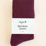Adult Scrunch Socks in Burgundy shown in its packaging