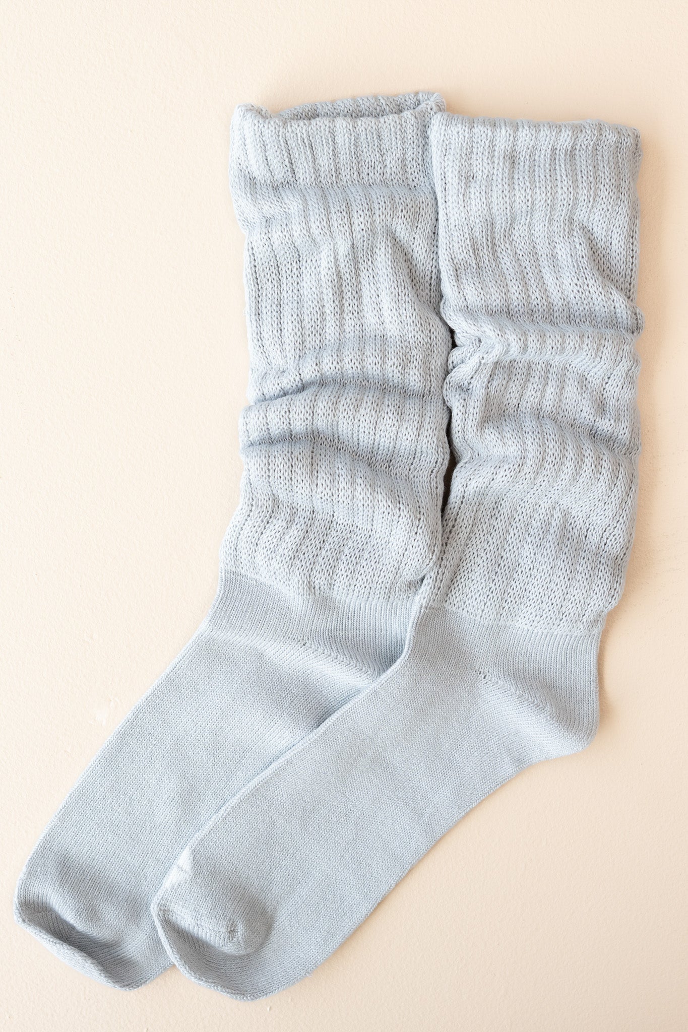 Flat lay of Kyte Scrunch Socks in Storm