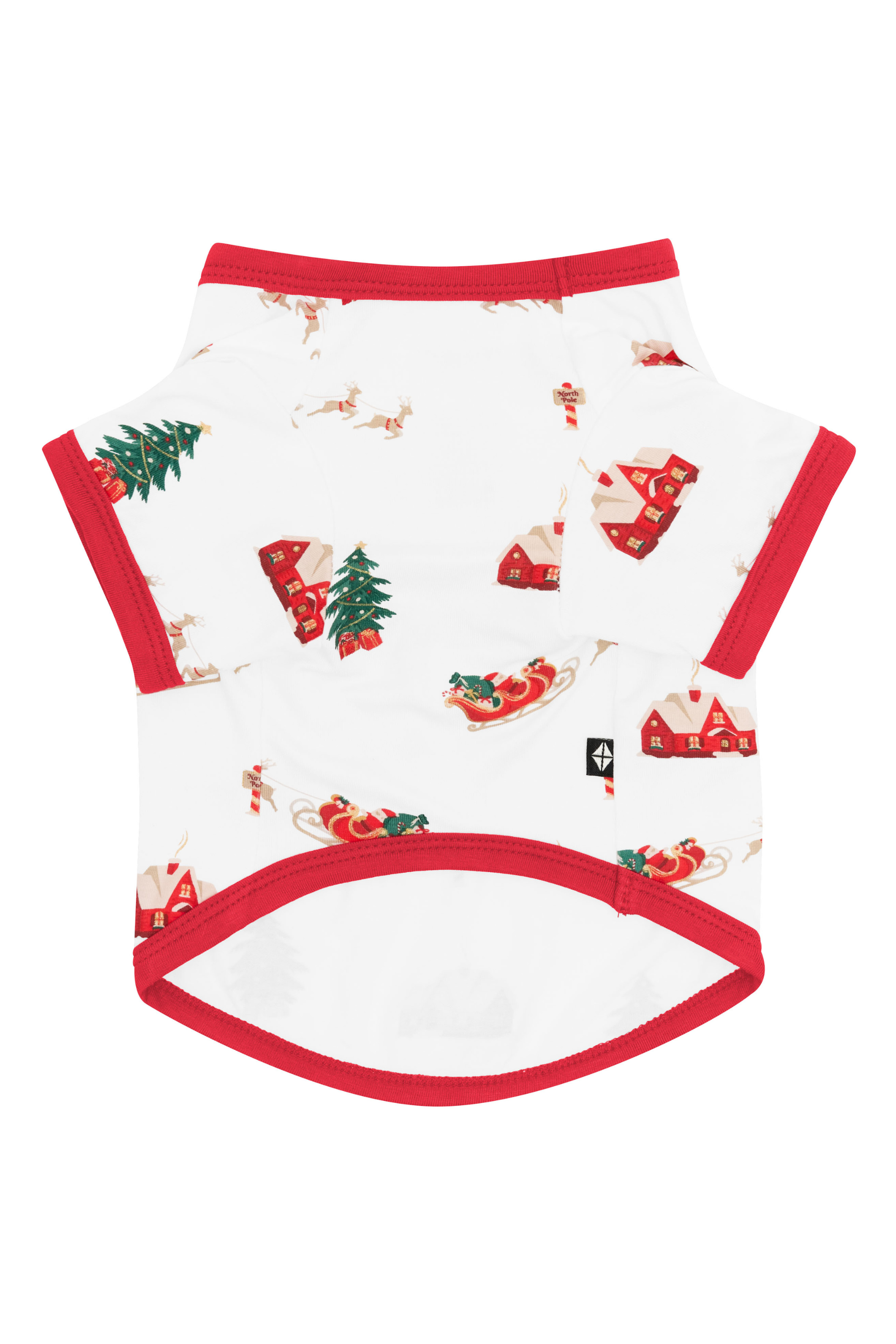 The underside of the Dog Tee in Santa Sleigh with two leg holes shown