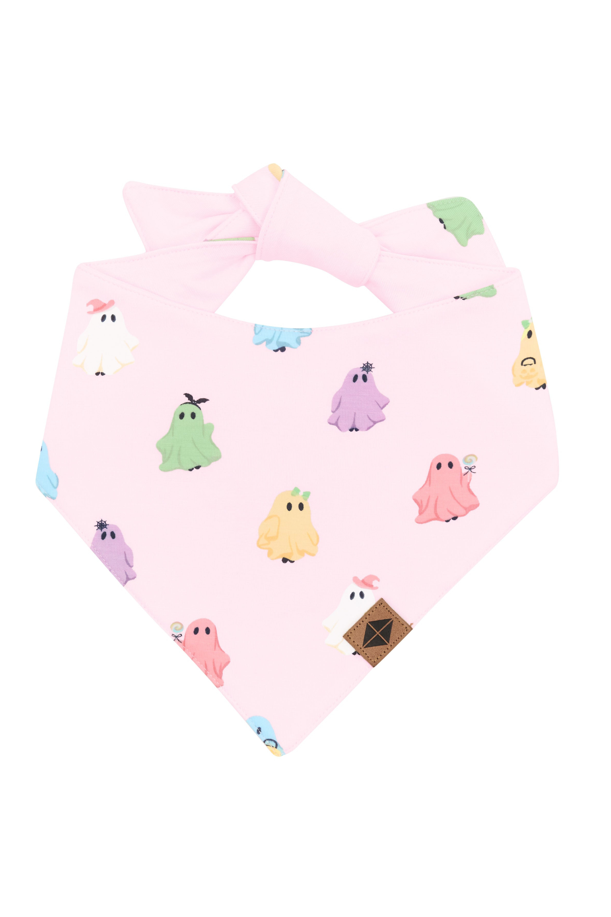 Pink dog bandana with pastel ghost design