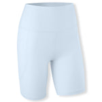The front of the Bamboo Flex High Rise Biker Short in Breeze shown on a  ghost mannequin