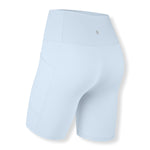 The back of the Bamboo Flex High Rise Biker Short in Breeze shown on a ghost mannequin