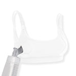 white pumping and nursing bra with a clear pumping bottle on a white background