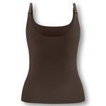 Back side of Women's Nursing Tank in Toffee on white background