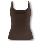 Back side of Women's Nursing Tank in Toffee on white background