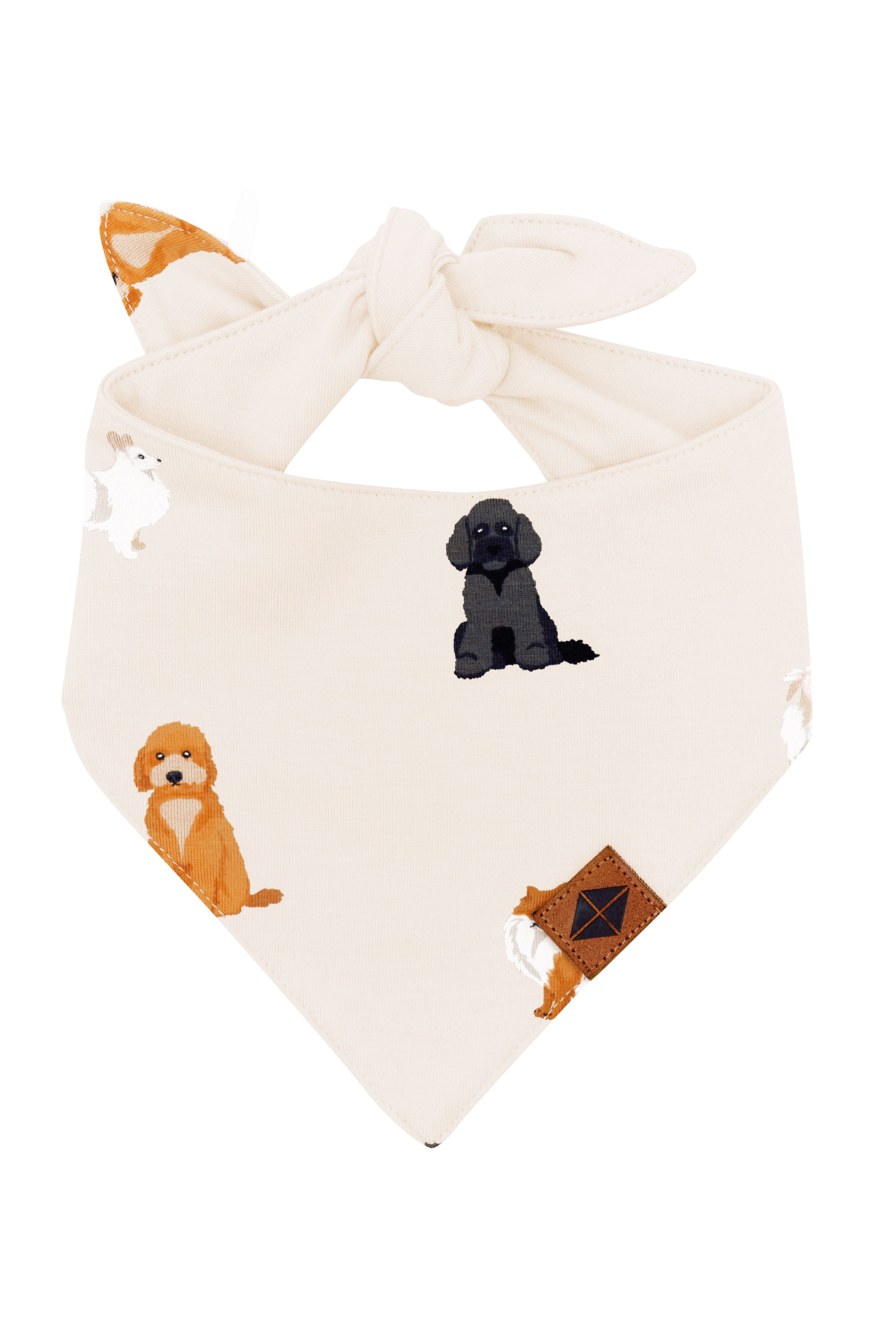 Dog bandana with cartoon dog designs on a white background