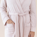 Close up of the waist tie on the Adult Robe in Blush