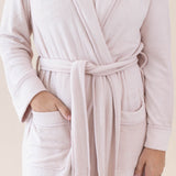 Close up of the waist tie on the Adult Robe in Blush