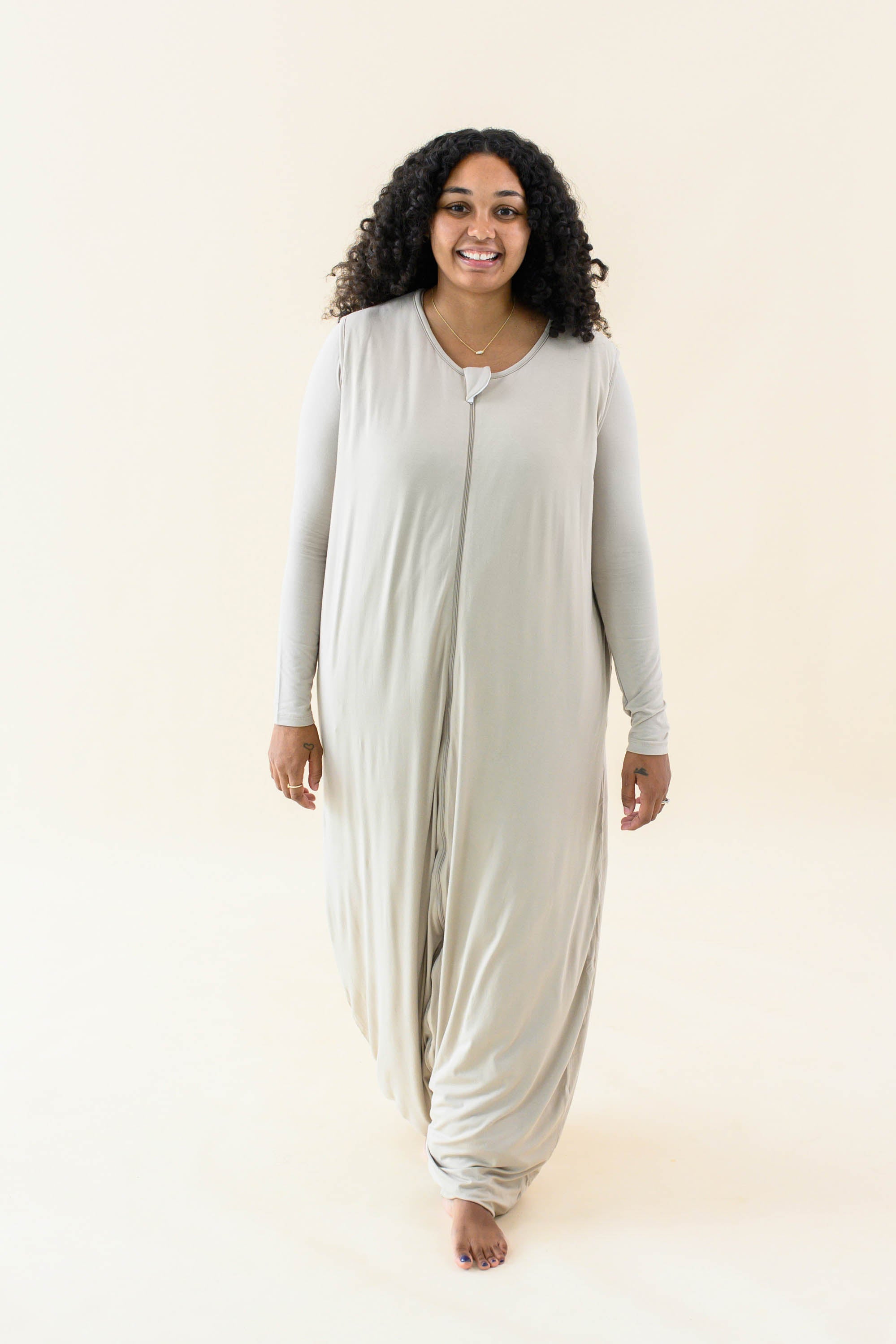 Model wearing the Adult Sleep Bag Walker in Almond