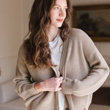 Chunky Knit Women's Cropped Cardigan in Almond