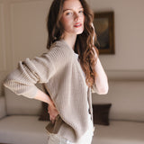 Chunky Knit Women's Cropped Cardigan in Almond