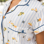 Close up of the top from the Women's Short Sleeve Pajama Set in Amalfi Coast ---PJ 2