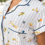 Close up of the top from the Women's Short Sleeve Pajama Set in Amalfi Coast ---PJ 2