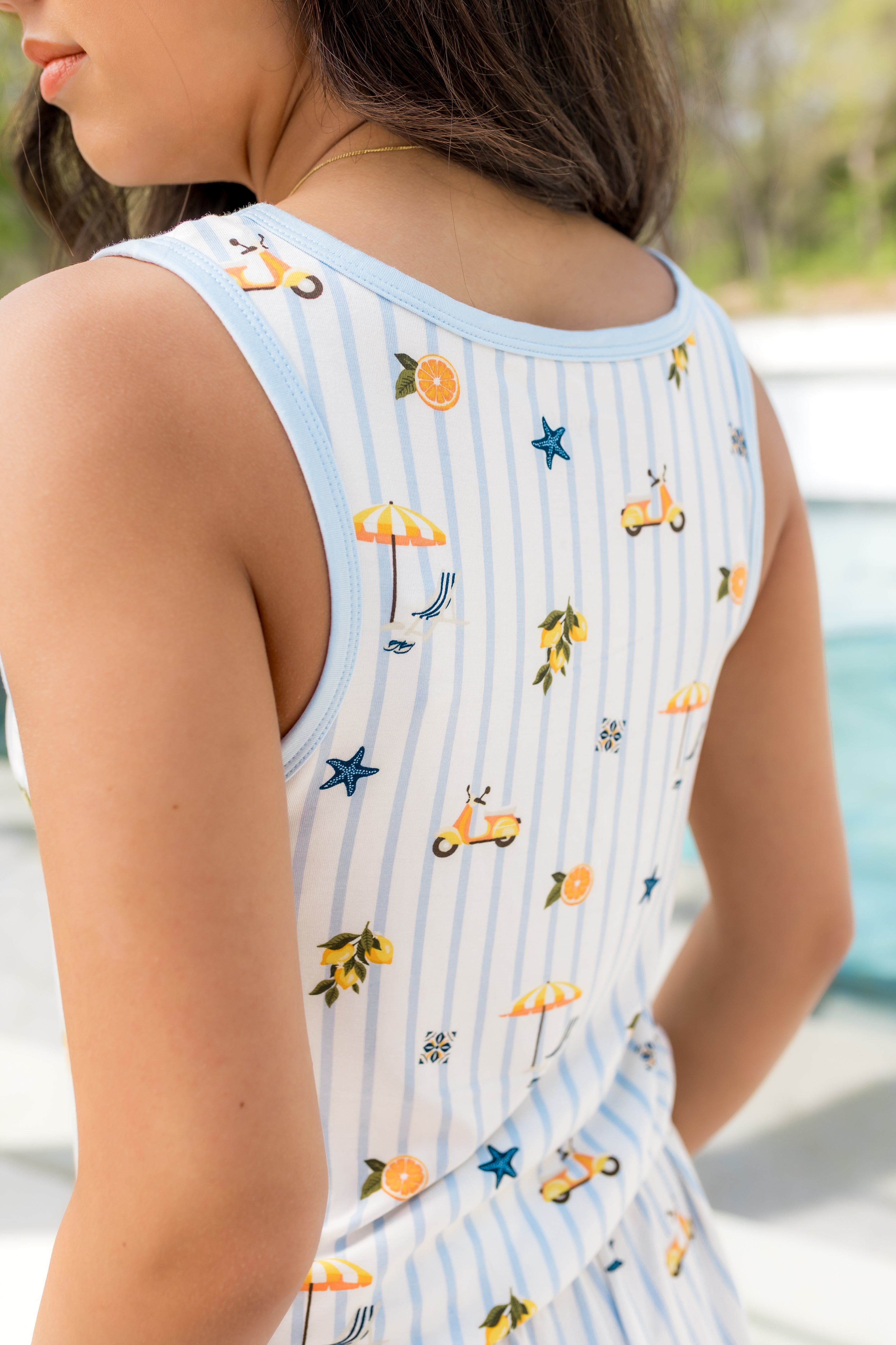 Close up of the back side of the top from the Women's Tank Set in Amalfi Coast