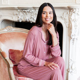 Long-Sleeved Women's Pajama Set in Apple Blossom with Cloud Trim
