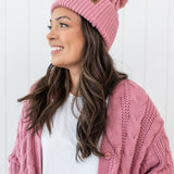 Cable Knit Pom Beanie in Apple Blossom