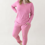  Woman wearing Women's Jogger Pajama Set in Apple Blossom