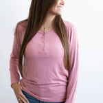 Kyte Baby's Women's Ribbed Henley Top in Apple Blossom