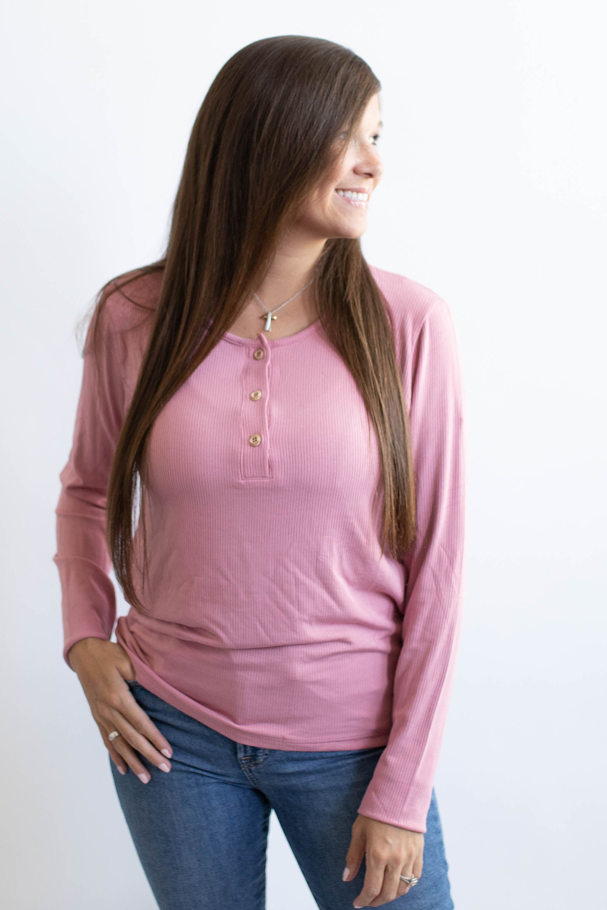 Kyte Baby's Women's Ribbed Henley Top in Apple Blossom