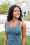 Female modeling the Bamboo Flex Bra Tank in Atlantic

::: Model is 5'0" wearing size XS ///