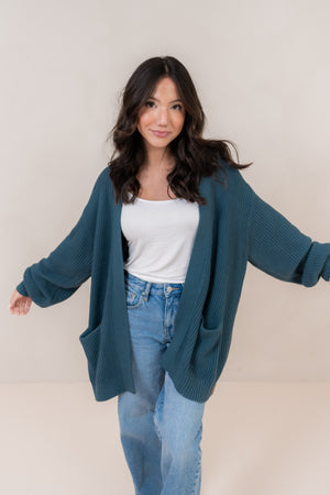 Atlantic chunky knit cardigan, front view ::: Model is 5'2" wearing size S ///