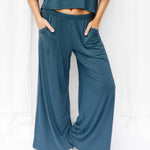 Women's Wide Leg Pant in Atlantic shown on a female model