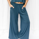 Women's Wide Leg Pant in Atlantic shown on a female model
