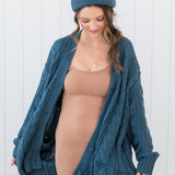 Cable Knit Pom Beanie in Atlantic