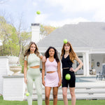 Models standing together wearing the Spring Bamboo Flex sets in Basil, Thistle and Midnight