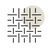 Black geometric pattern on a white background with a beige circle overlay