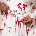 Close up of the print on the Bamboo Women's Lounge Robe in Big Love Bow