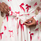 Close up of the print on the Bamboo Women's Lounge Robe in Big Love Bow