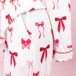 Close up of the Bamboo Long-Sleeved Women's Pajama Set in Big Love Bow