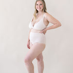 Woman modeling Women's High-Waisted Brief in Blonde and Cross Front Bralette