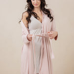 Women modeling the Women's Lounge Robe in Blush with matching nightgown