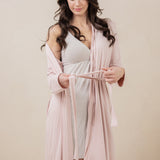 Women modeling the Women's Lounge Robe in Blush with matching nightgown