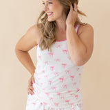 Woman modeling Women’s Tank Set in Bow looking off to side