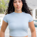 Woman modeling the Bamboo Flex Baby Tee in Breeze

::: Model is 5'9" wearing size L ///
