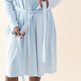Close up of the tied up Bamboo Women's Lounge Robe in Breeze