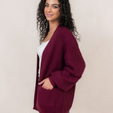 Chunky Knit Women's Oversized Cardigan in Burgundy