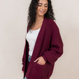 Chunky Knit Women's Oversized Cardigan in Burgundy