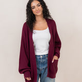 Chunky Knit Women's Oversized Cardigan in Burgundy