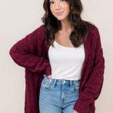 Cable Knit Cardigan in Burgundy