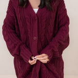 Cable Knit Cardigan in Burgundy