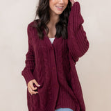 Cable Knit Cardigan in Burgundy